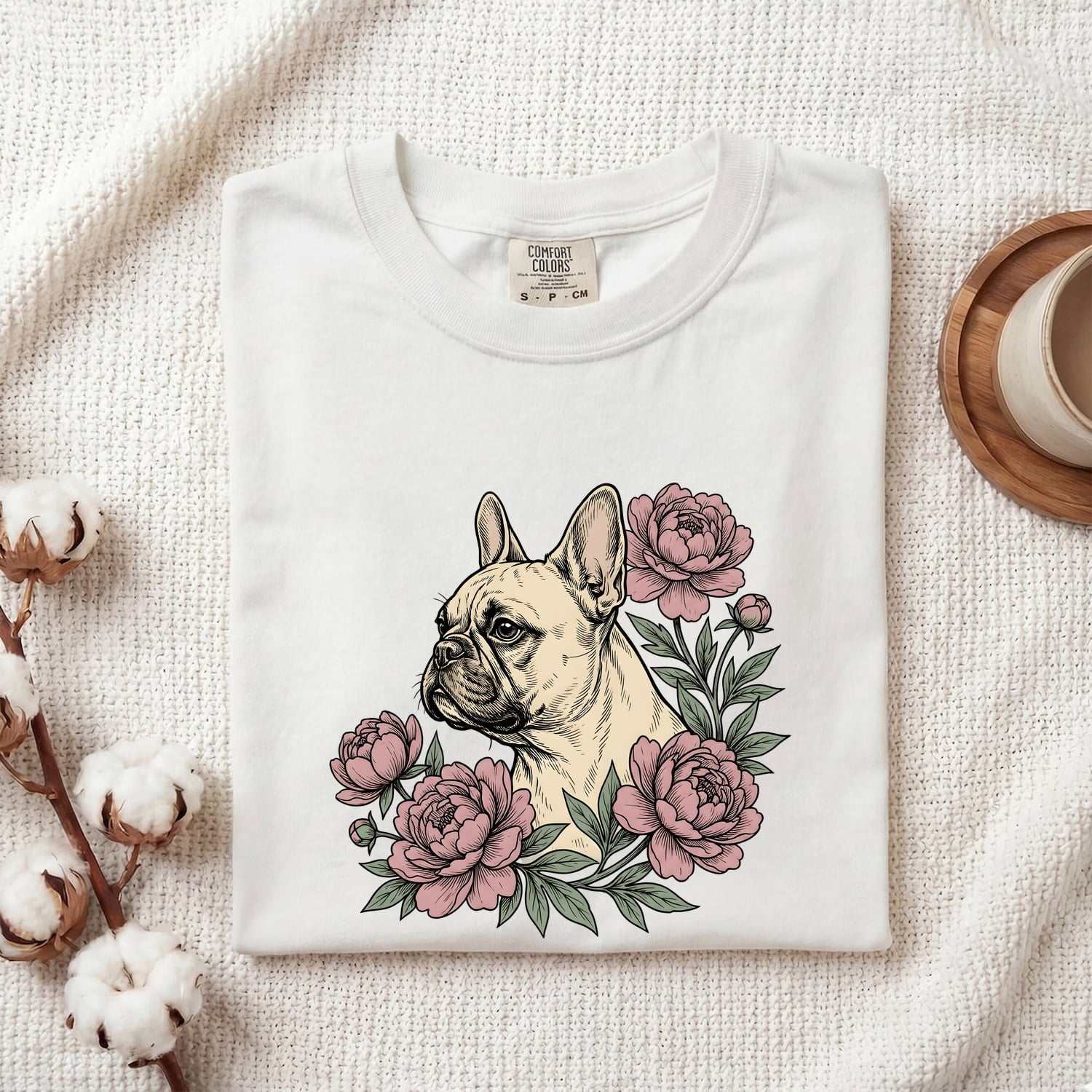 French Bulldog Shirt Dog Floral Gift Women Botanical Tee Bulldog T-Shirt Dog Fan Botanical Tshirt Floral Graphic Vintage Peonies Tshirt