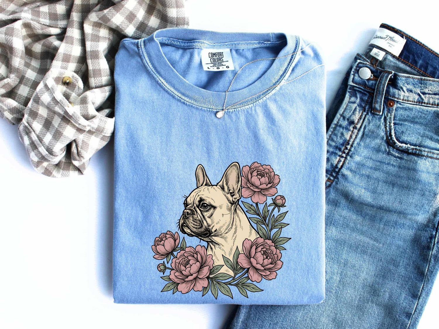 French Bulldog Shirt Dog Floral Gift Women Botanical Tee Bulldog T-Shirt Dog Fan Botanical Tshirt Floral Graphic Vintage Peonies Tshirt