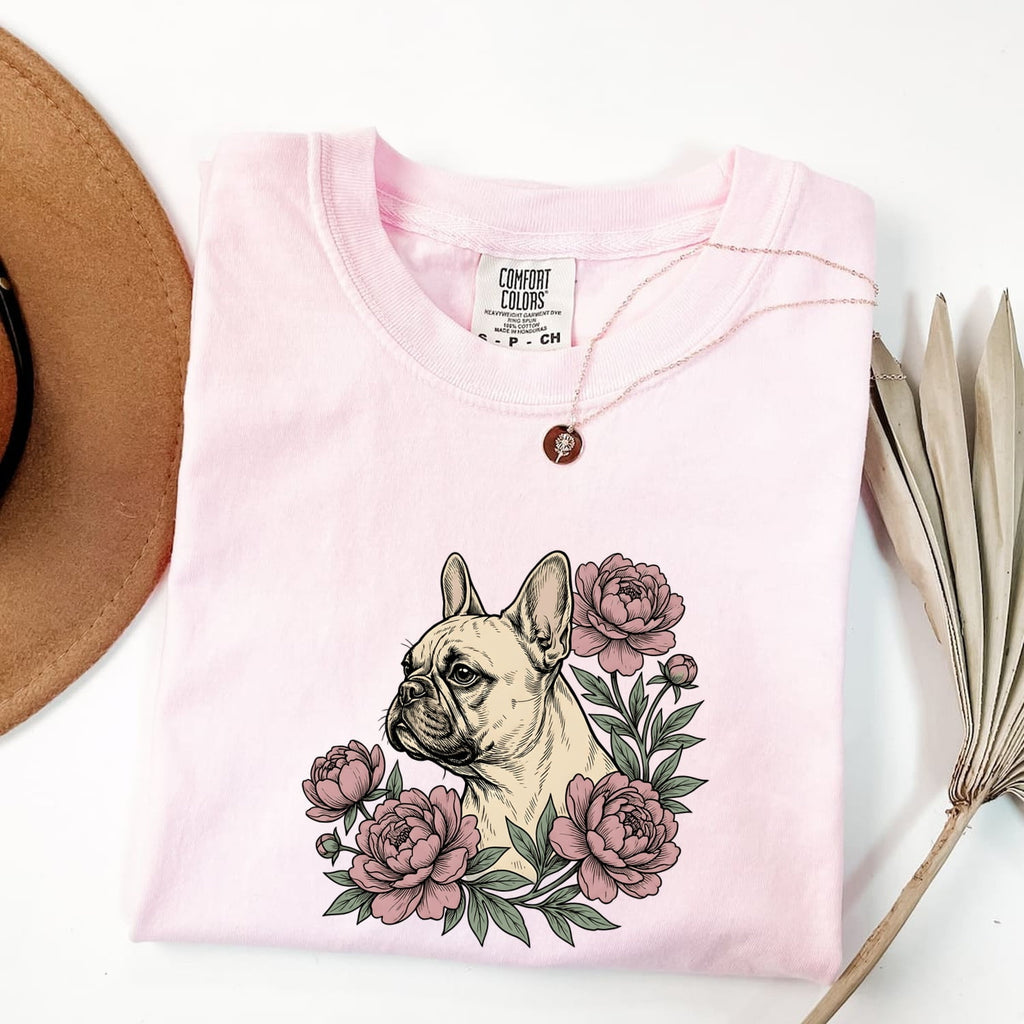 French Bulldog Shirt Dog Floral Gift Women Botanical Tee Bulldog T-Shirt Dog Fan Botanical Tshirt Floral Graphic Vintage Peonies Tshirt