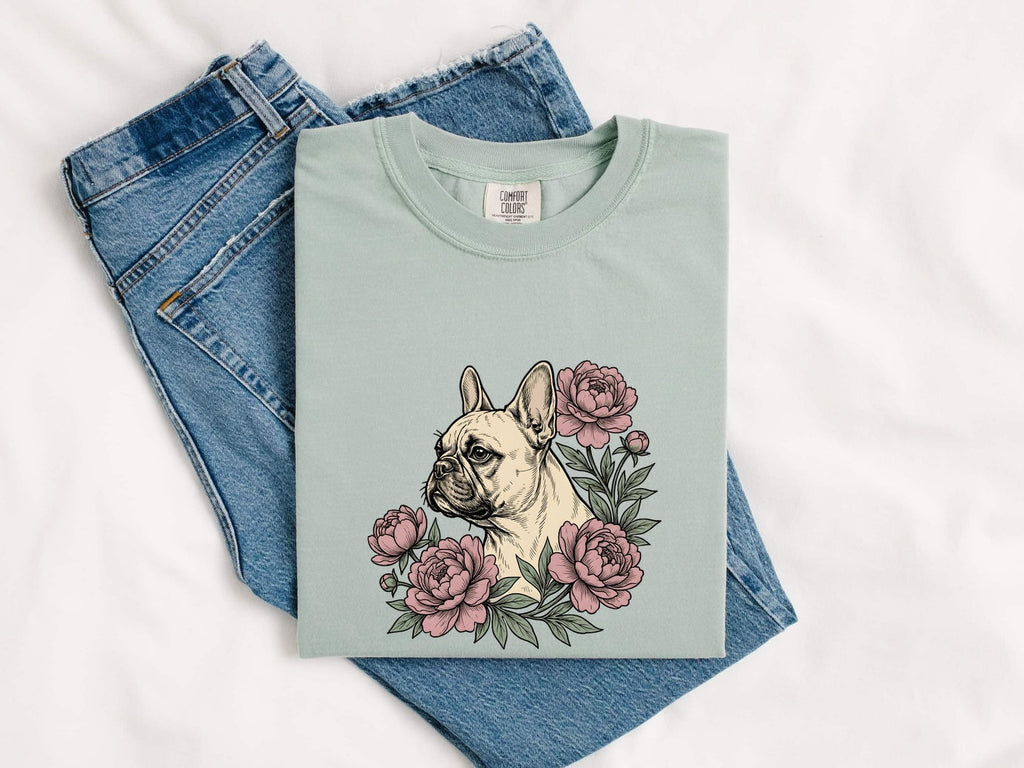 French Bulldog Shirt Dog Floral Gift Women Botanical Tee Bulldog T-Shirt Dog Fan Botanical Tshirt Floral Graphic Vintage Peonies Tshirt