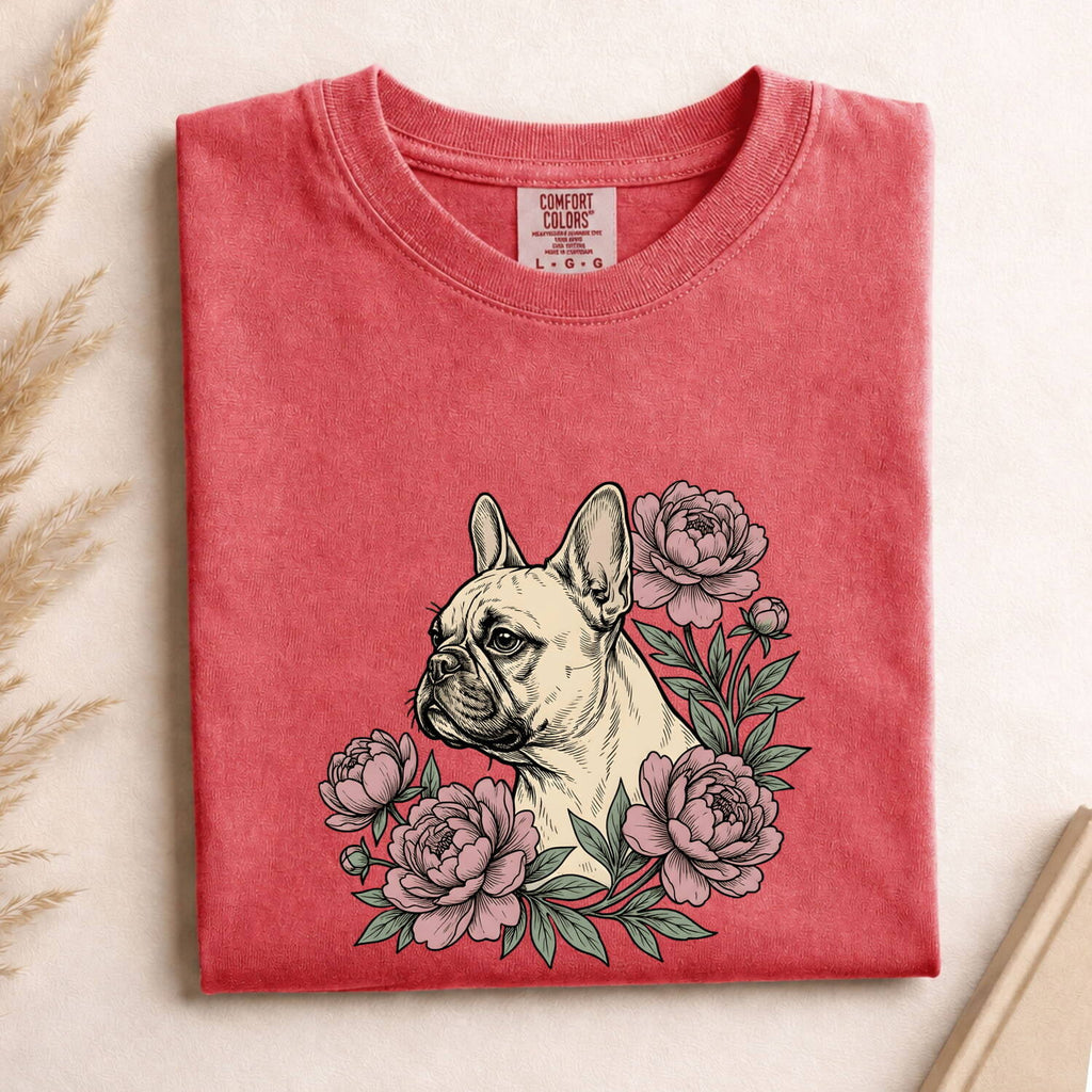 French Bulldog Shirt Dog Floral Gift Women Botanical Tee Bulldog T-Shirt Dog Fan Botanical Tshirt Floral Graphic Vintage Peonies Tshirt