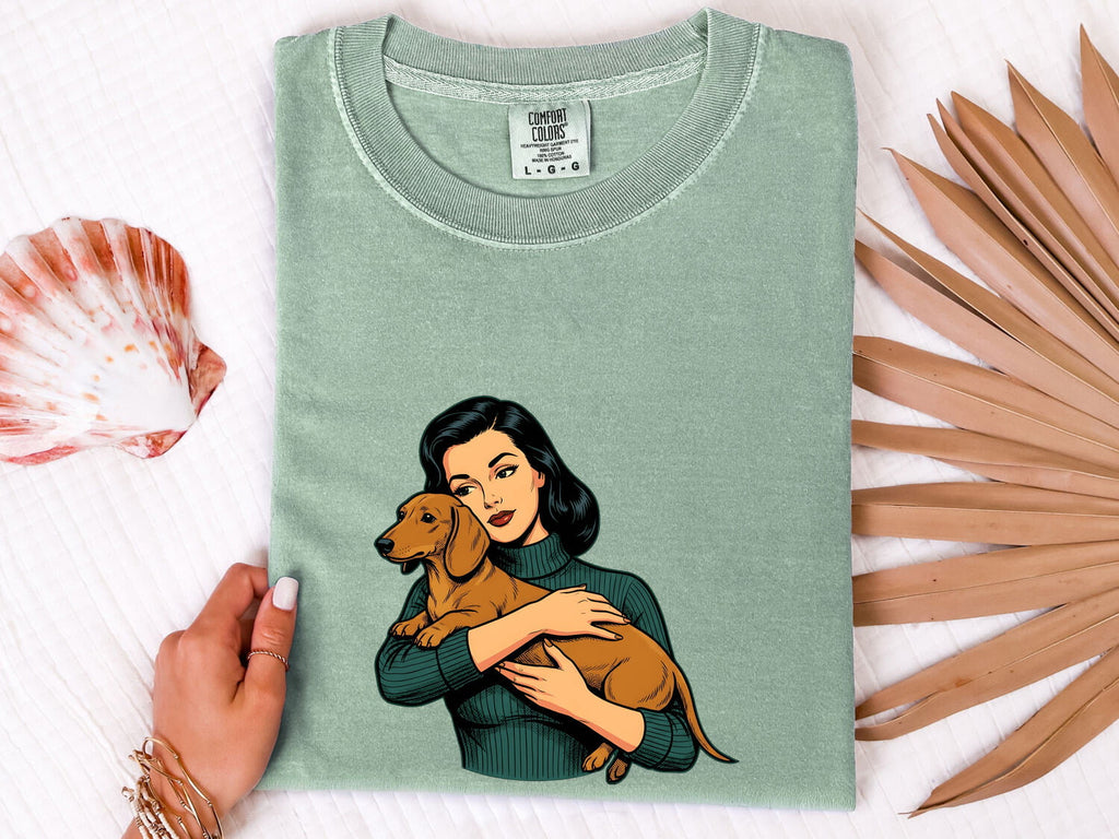 Dachshund Hug Shirt Dog Animals Gift Women Cartoon Tee Wiener Dog T-Shirt Dog Fan Doodle Graphic Tshirt Retro Girl Tshirt