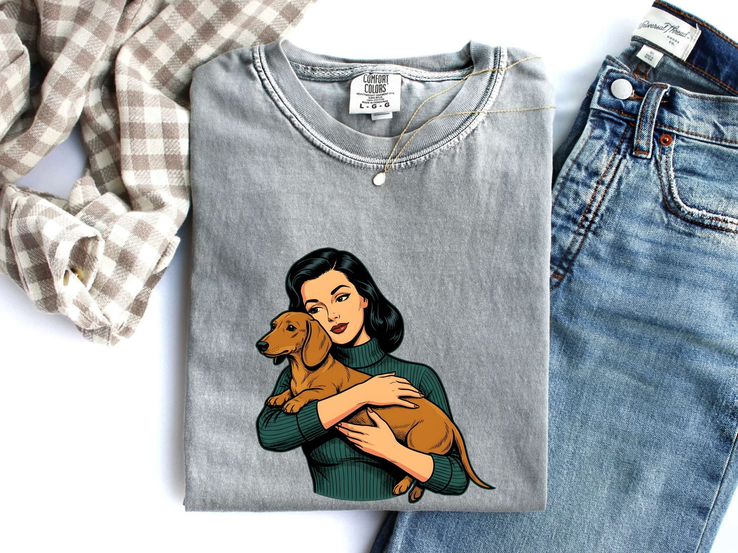 Dachshund Hug Shirt Dog Animals Gift Women Cartoon Tee Wiener Dog T-Shirt Dog Fan Doodle Graphic Tshirt Retro Girl Tshirt