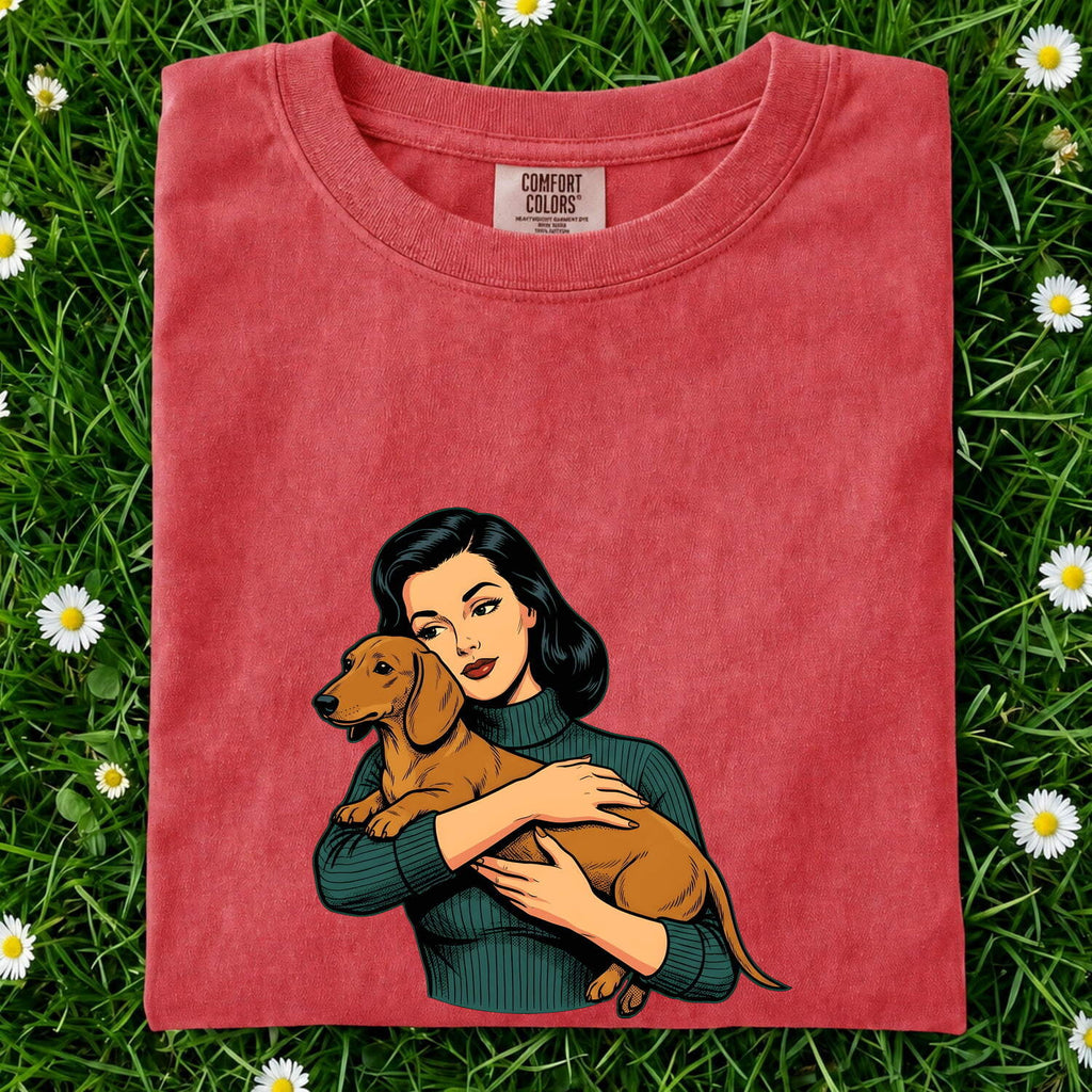 Dachshund Hug Shirt Dog Animals Gift Women Cartoon Tee Wiener Dog T-Shirt Dog Fan Doodle Graphic Tshirt Retro Girl Tshirt