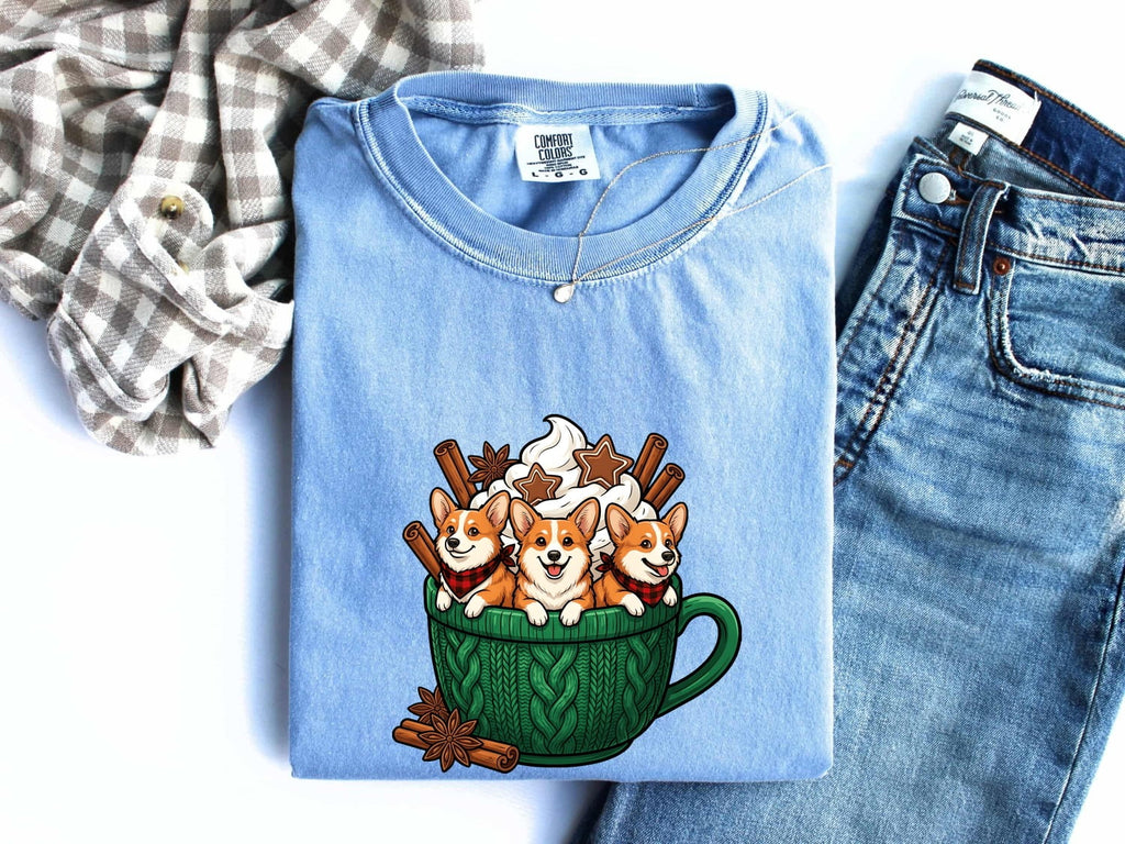 Corgi Cup Shirt Dog Espresso Gift Women Kawaii Tee Mug T-Shirt Dog Fan Coffee Tshirt Coffee Graphic Comic Froth Tshirt