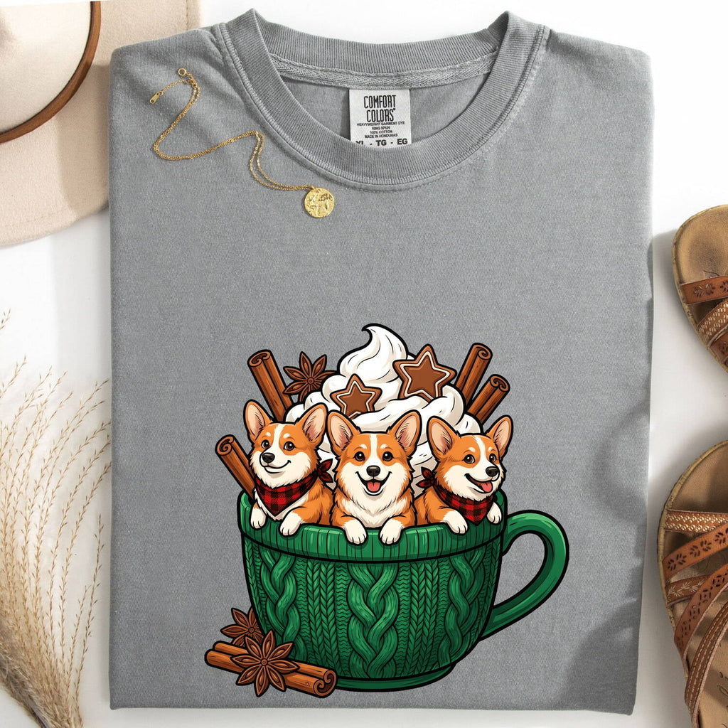 Corgi Cup Shirt Dog Espresso Gift Women Kawaii Tee Mug T-Shirt Dog Fan Coffee Tshirt Coffee Graphic Comic Froth Tshirt