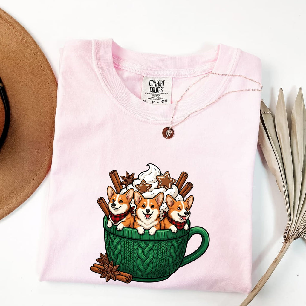 Corgi Cup Shirt Dog Espresso Gift Women Kawaii Tee Mug T-Shirt Dog Fan Coffee Tshirt Coffee Graphic Comic Froth Tshirt