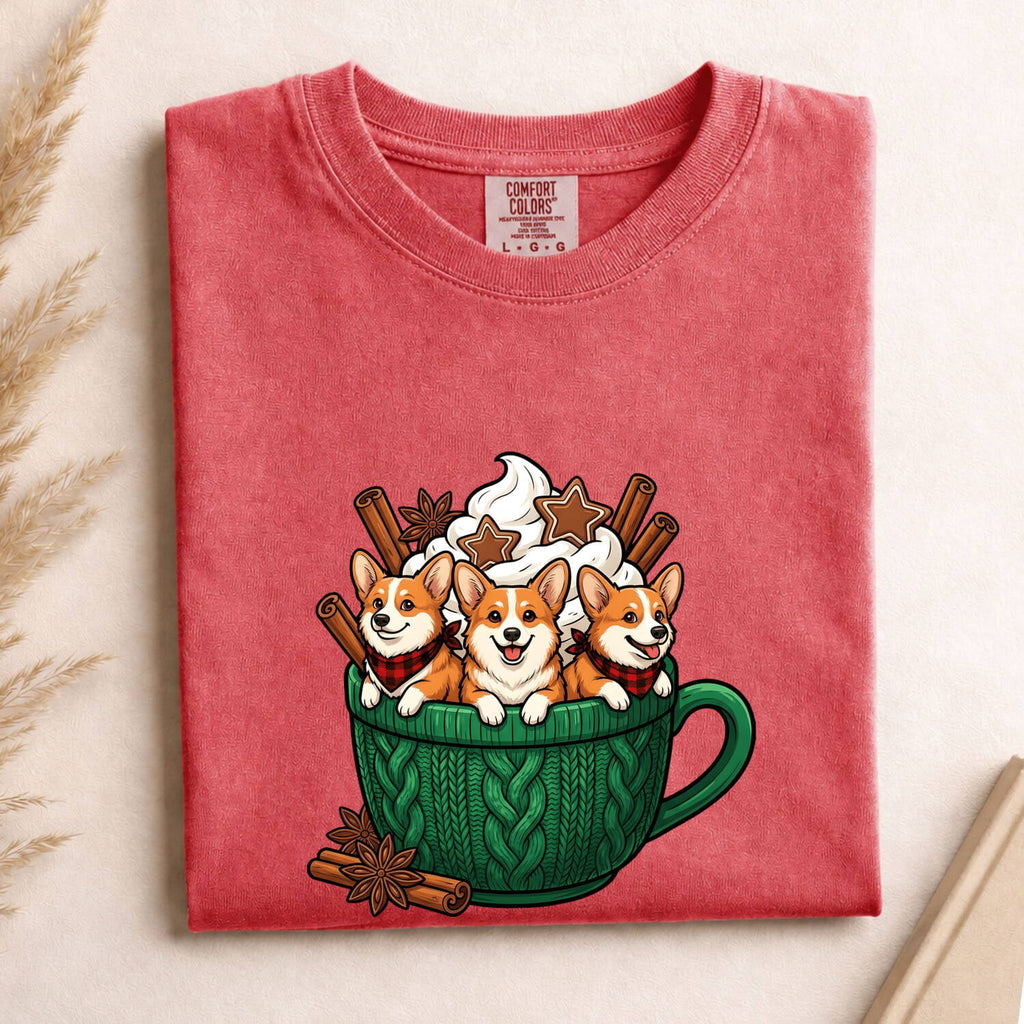 Corgi Cup Shirt Dog Espresso Gift Women Kawaii Tee Mug T-Shirt Dog Fan Coffee Tshirt Coffee Graphic Comic Froth Tshirt