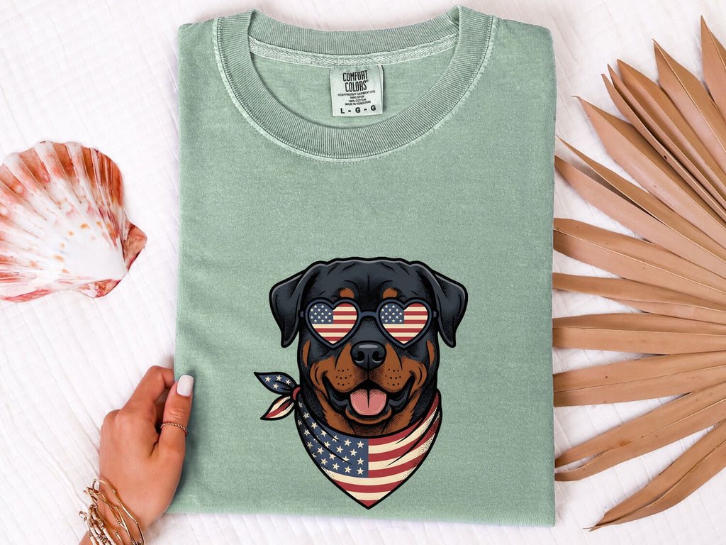 Rottweiler Shirt 4th Of July Puppy Gift Women Sketch Tee Rottweiler T-Shirt Independence Day Fan Drawing Graphic Puppy Graphic Patriotic