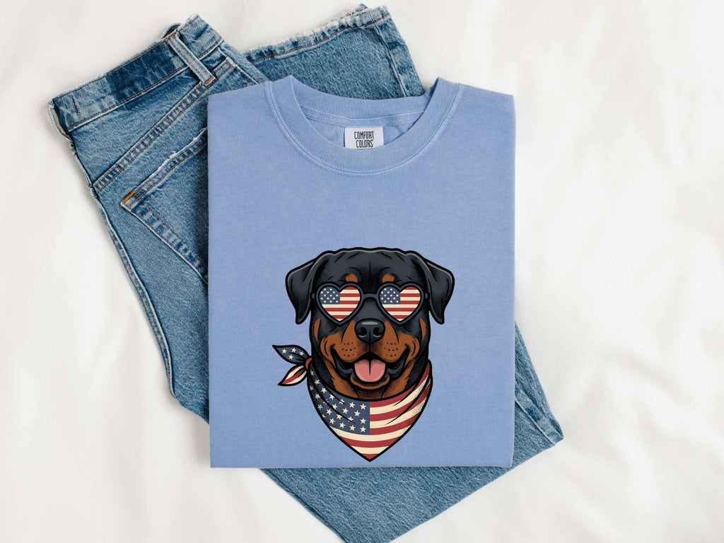 Rottweiler Shirt 4th Of July Puppy Gift Women Sketch Tee Rottweiler T-Shirt Independence Day Fan Drawing Graphic Puppy Graphic Patriotic
