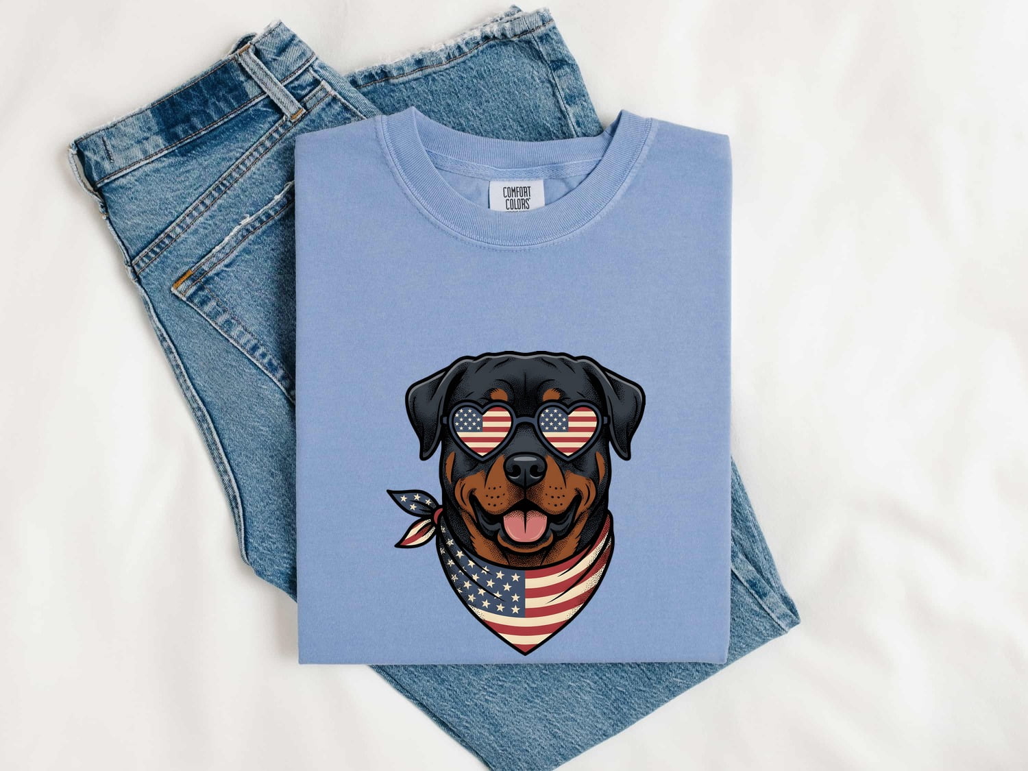 Rottweiler Shirt 4th Of July Puppy Gift Women Sketch Tee Rottweiler T-Shirt Independence Day Fan Drawing Graphic Puppy Graphic Patriotic