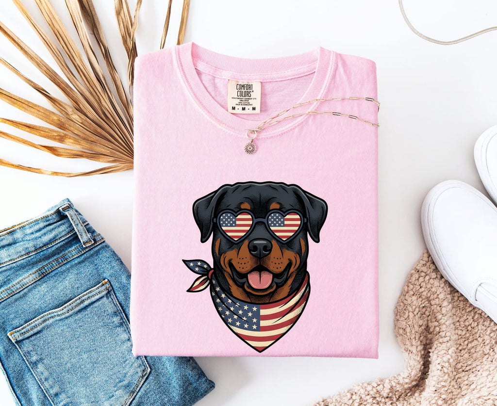 Rottweiler Shirt 4th Of July Puppy Gift Women Sketch Tee Rottweiler T-Shirt Independence Day Fan Drawing Graphic Puppy Graphic Patriotic