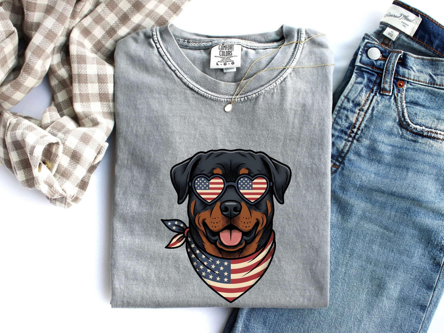 Rottweiler Shirt 4th Of July Puppy Gift Women Sketch Tee Rottweiler T-Shirt Independence Day Fan Drawing Graphic Puppy Graphic Patriotic