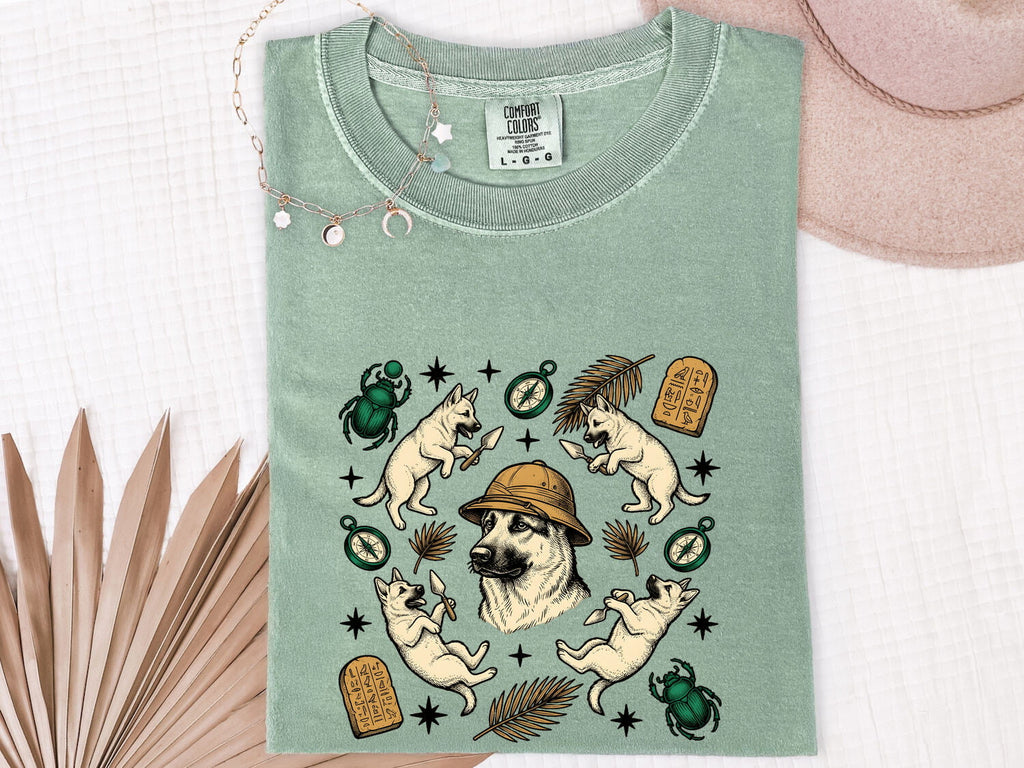 German Shepherd Shirt Dog Journey Gift Women Sketch Tee Alsatian T-Shirt Dog Fan Drawing Graphic Adventure Cartoon Old Compass Tshirt