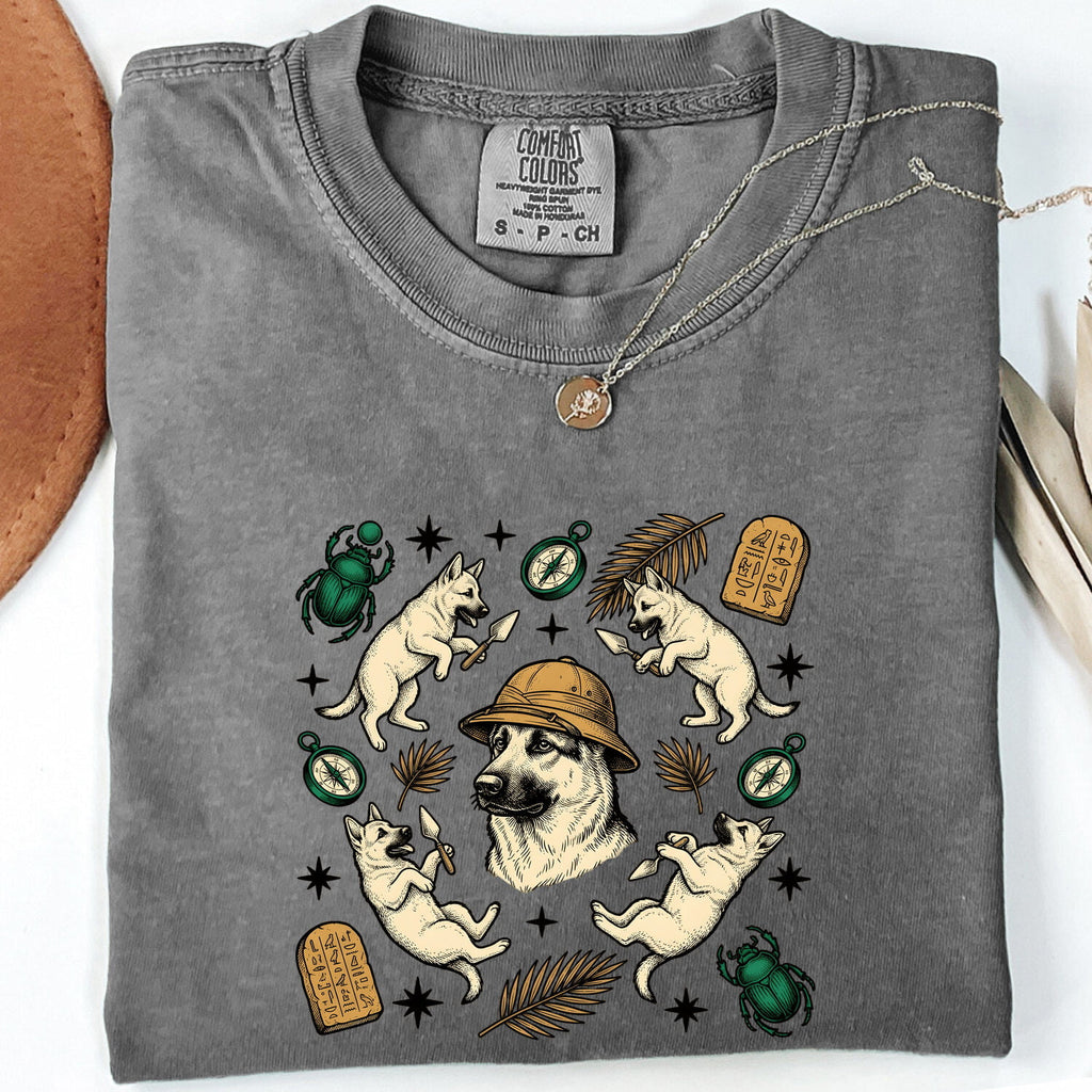 German Shepherd Shirt Dog Journey Gift Women Sketch Tee Alsatian T-Shirt Dog Fan Drawing Graphic Adventure Cartoon Old Compass Tshirt