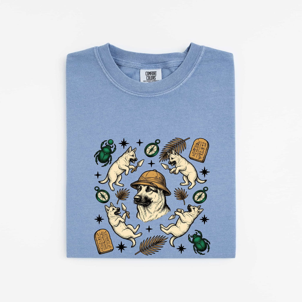 German Shepherd Shirt Dog Journey Gift Women Sketch Tee Alsatian T-Shirt Dog Fan Drawing Graphic Adventure Cartoon Old Compass Tshirt
