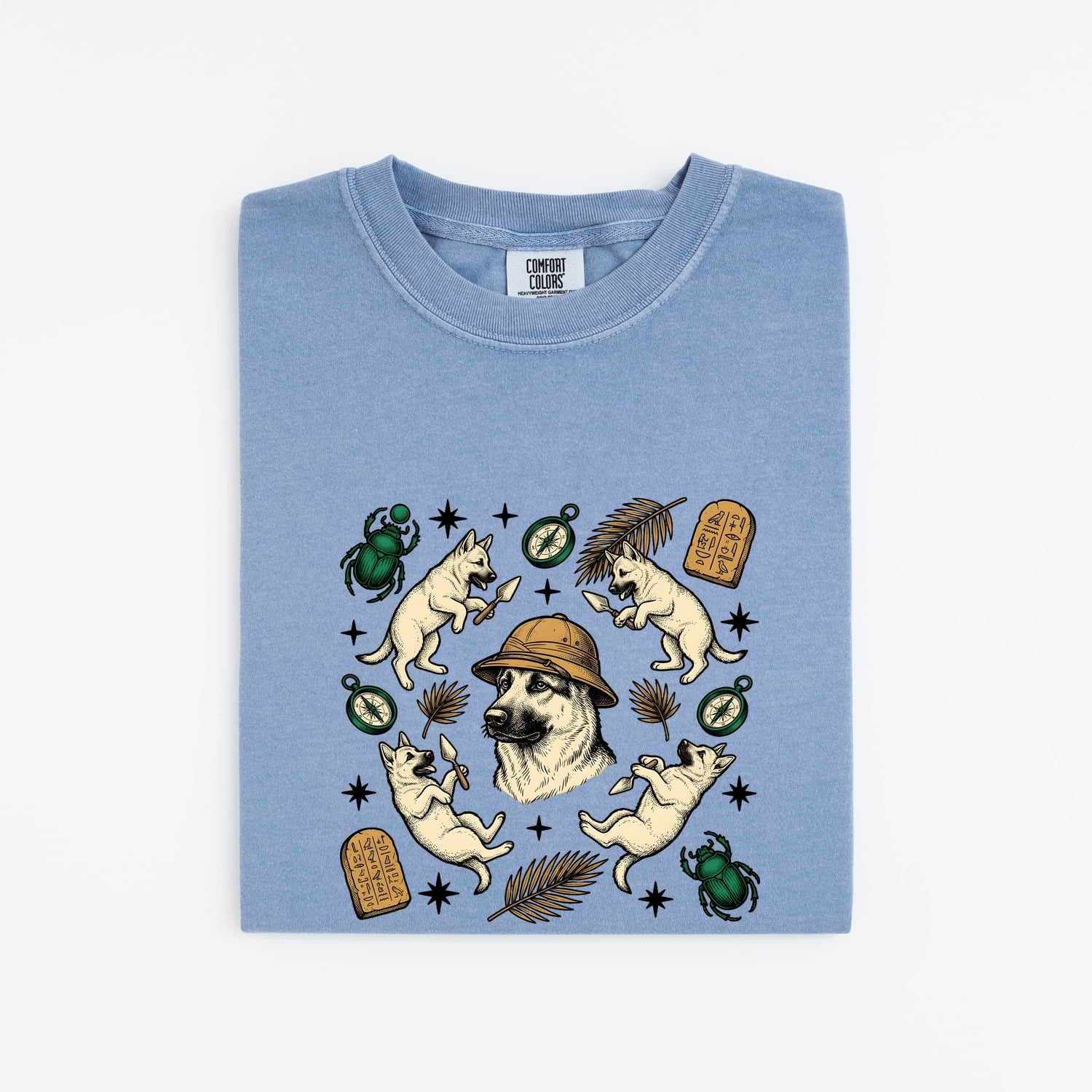 German Shepherd Shirt Dog Journey Gift Women Sketch Tee Alsatian T-Shirt Dog Fan Drawing Graphic Adventure Cartoon Old Compass Tshirt