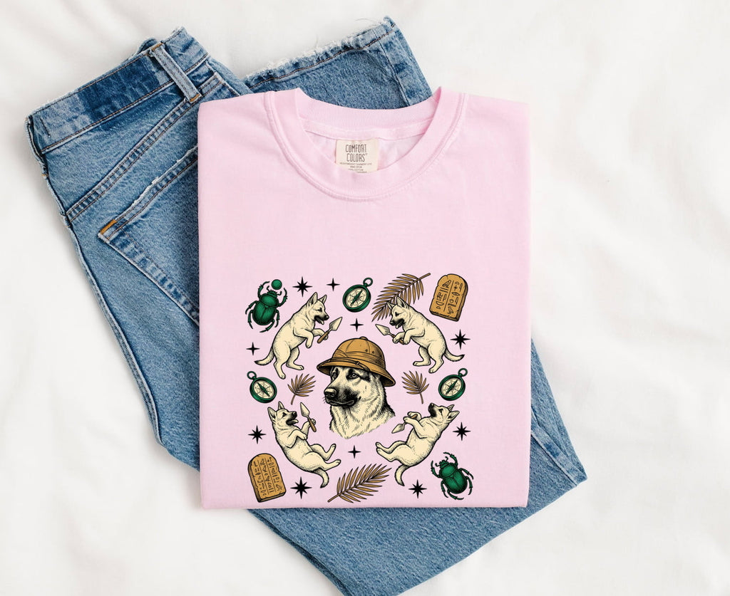 German Shepherd Shirt Dog Journey Gift Women Sketch Tee Alsatian T-Shirt Dog Fan Drawing Graphic Adventure Cartoon Old Compass Tshirt