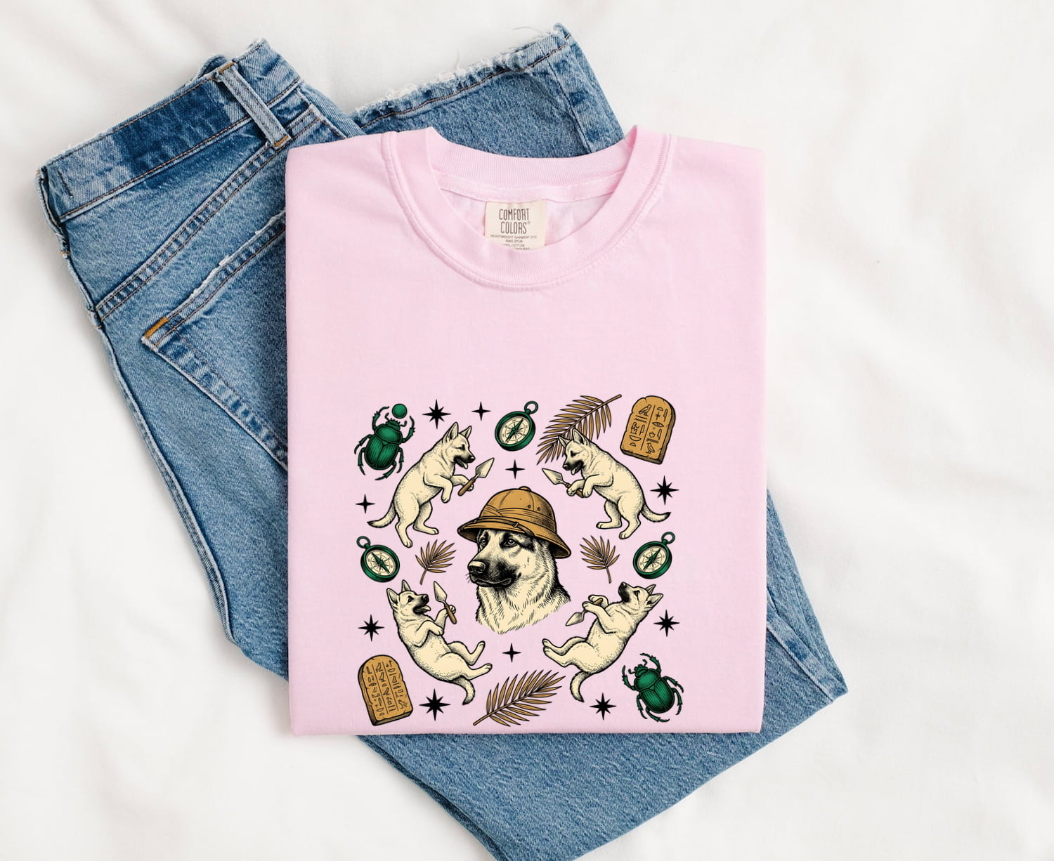 German Shepherd Shirt Dog Journey Gift Women Sketch Tee Alsatian T-Shirt Dog Fan Drawing Graphic Adventure Cartoon Old Compass Tshirt