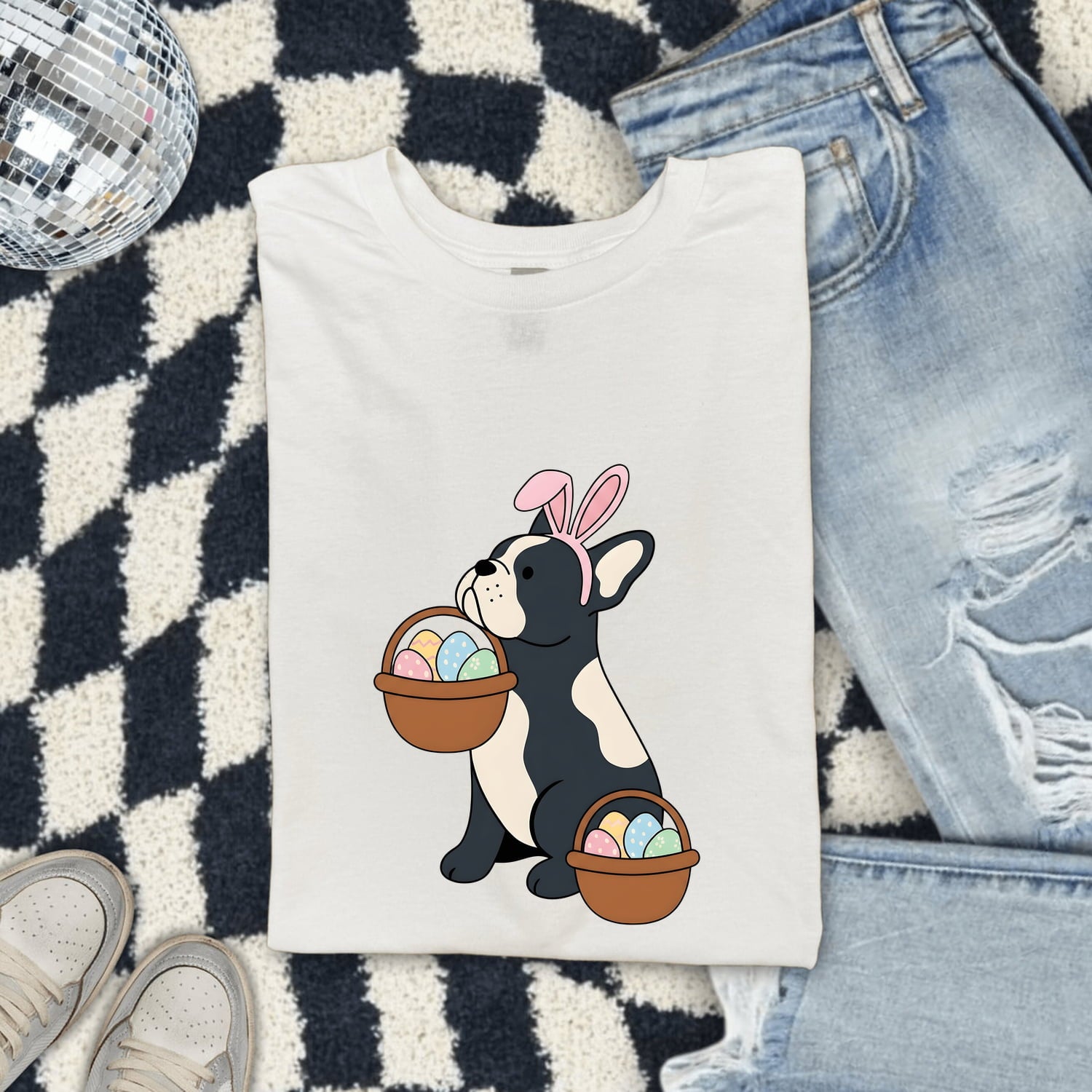 French Bulldog Shirt Easter Dog Gift Women Cartoon Tee Bouledogue Francais T-Shirt Easter Fan Pug Graphic Kawaii Easter Basket Tshirt