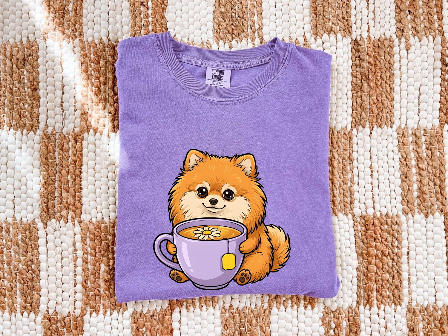 Pomeranian Puppy Shirt Dog Beverage Gift Women Kawaii Tee Puppy T-Shirt Dog Fan Pup Cartoon Tshirt Coffee Graphic Comic Teacup Tshirt