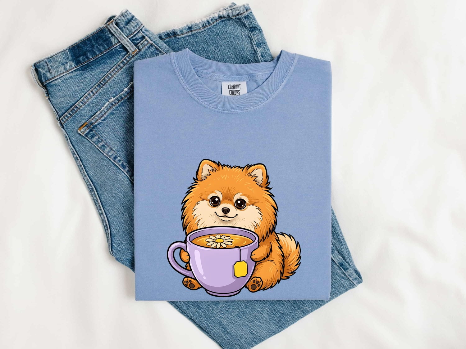 Pomeranian Puppy Shirt Dog Beverage Gift Women Kawaii Tee Puppy T-Shirt Dog Fan Pup Cartoon Tshirt Coffee Graphic Comic Teacup Tshirt