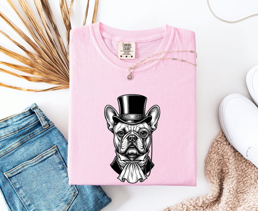 French Bulldog Shirt Dog Fauna Gift Women Sketch Tee Bulldog T-Shirt Dog Fan Puppy Tshirt Wildlife Graphic Cartoon Top Hat Tshirt