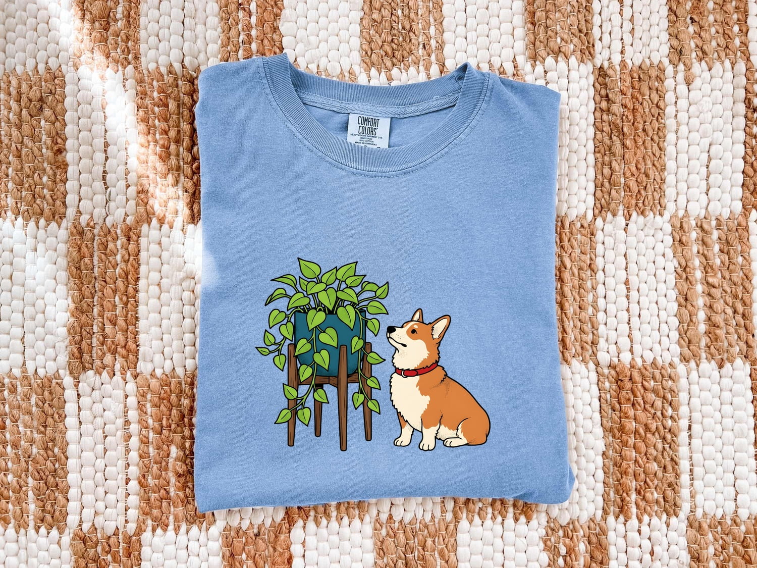 Corgi Dog Shirt Dog Plant Gift Women Cartoon Tee Puppy T-Shirt Dog Fan Cartoony Tshirt Botanical Graphic Hand Drawn Houseplant Tshirt