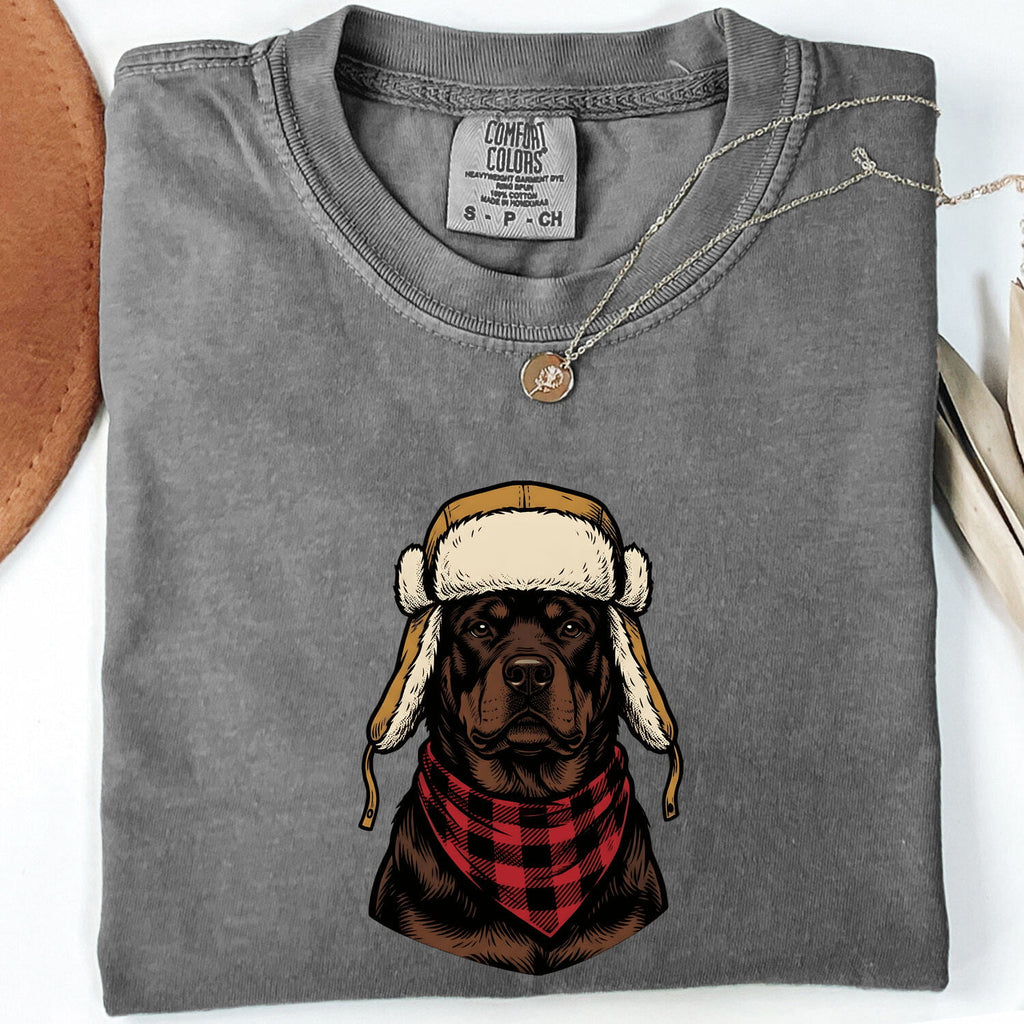 Rottweiler Dog Shirt Dog Outdoors Gift Women Vintage Tee Rottweiler T-Shirt Dog Fan Retro Tshirt Adventure Graphic Hand Drawn Trapper Hat