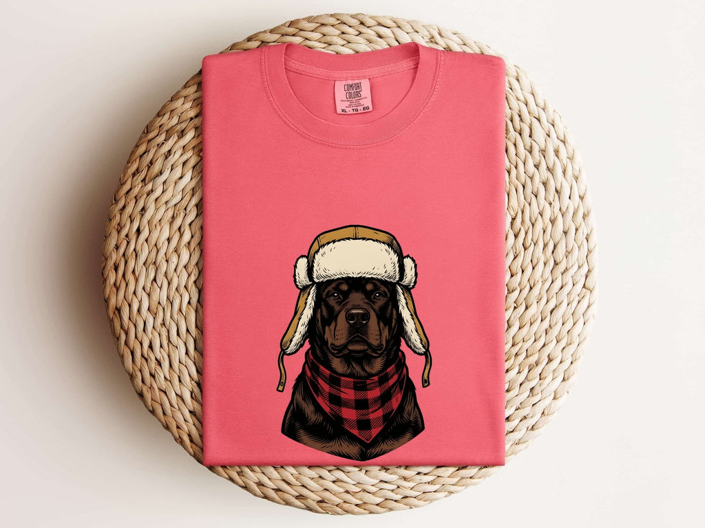 Rottweiler Dog Shirt Dog Outdoors Gift Women Vintage Tee Rottweiler T-Shirt Dog Fan Retro Tshirt Adventure Graphic Hand Drawn Trapper Hat