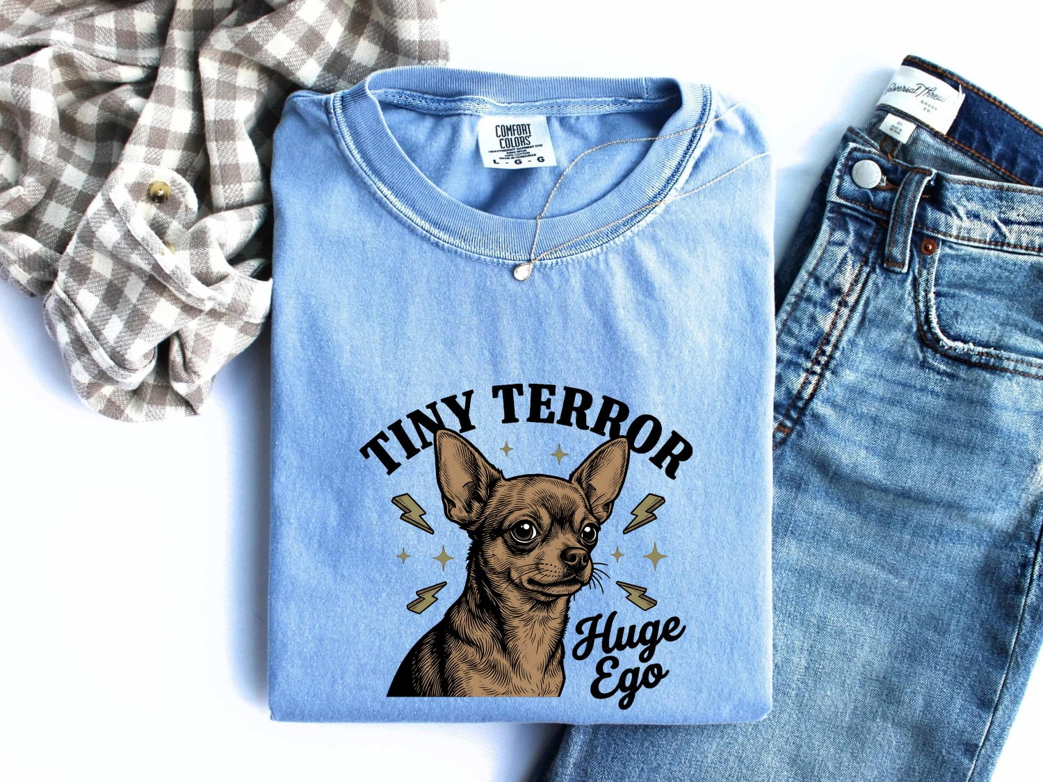 Chihuahua Puppy Shirt Dog Jokes Gift Women Retro Tee Puppy T-Shirt Dog Fan Canine Tshirt Humor Graphic Sketch Thunder Bolts Tshirt