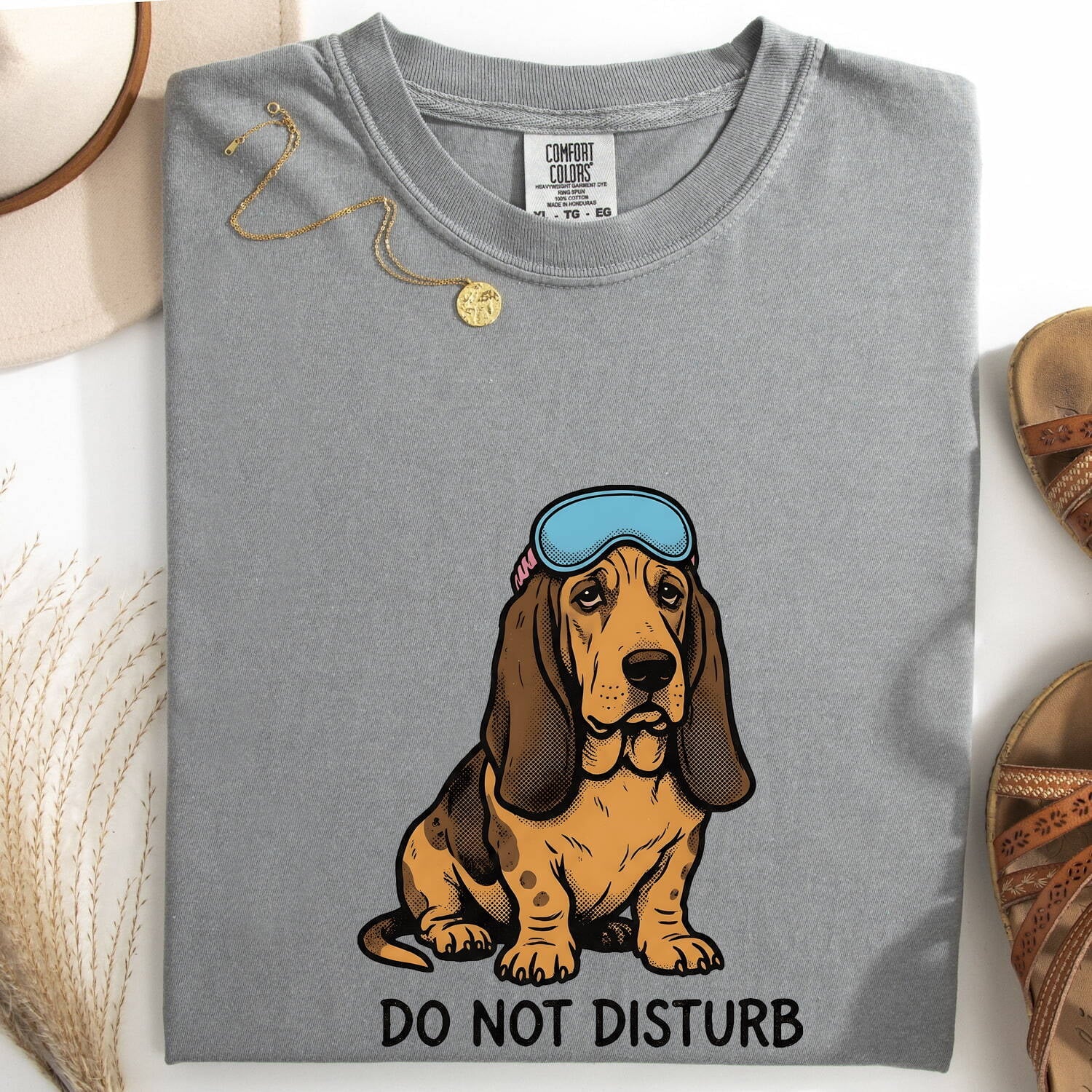 Basset Hound Shirt Dog Satire Gift Women Animated Tee Hound T-Shirt Dog Fan Cartoon Tshirt Parody Graphic Sketch Night Mask Tshirt