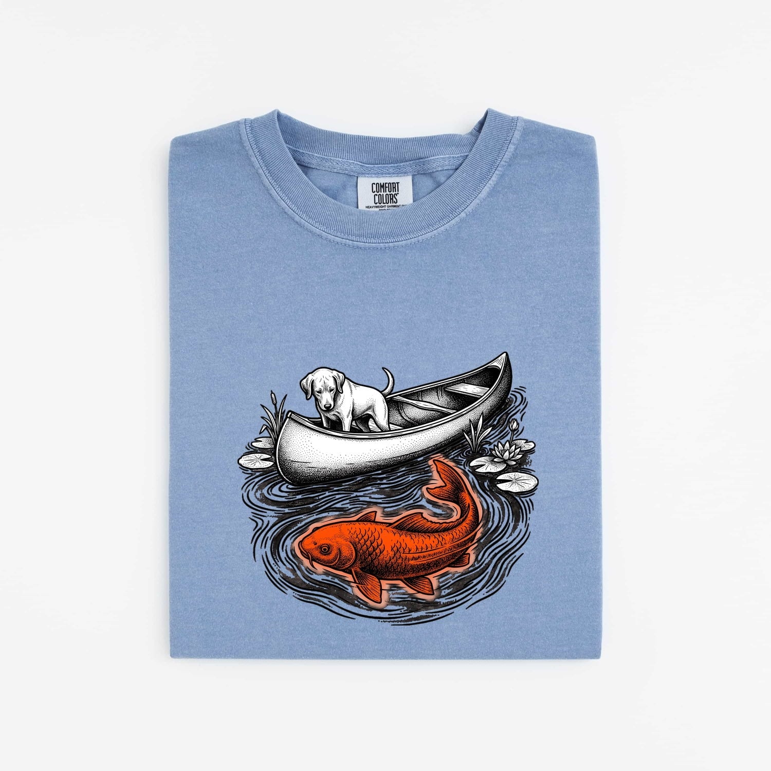 Dog Canoe Shirt Dog Outdoors Gift Women Vintage Tee Canoe T-Shirt Dog Fan Retro Tshirt Adventure Graphic Hand Drawn Koi Fish Tshirt