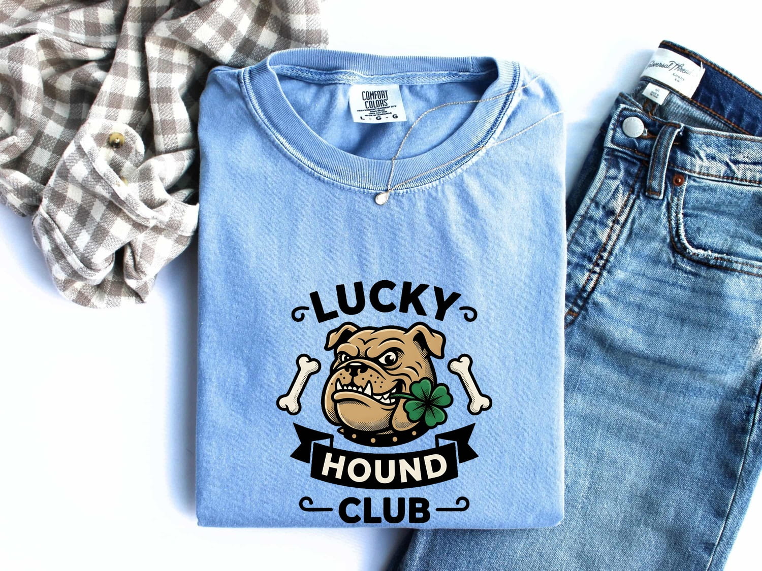 Bulldog Shirt St Patrick's Day Puppy Gift Women Line Art Tee Bulldog T-Shirt St Patricks Fan Bulldog Illustration Classic Irish Clover