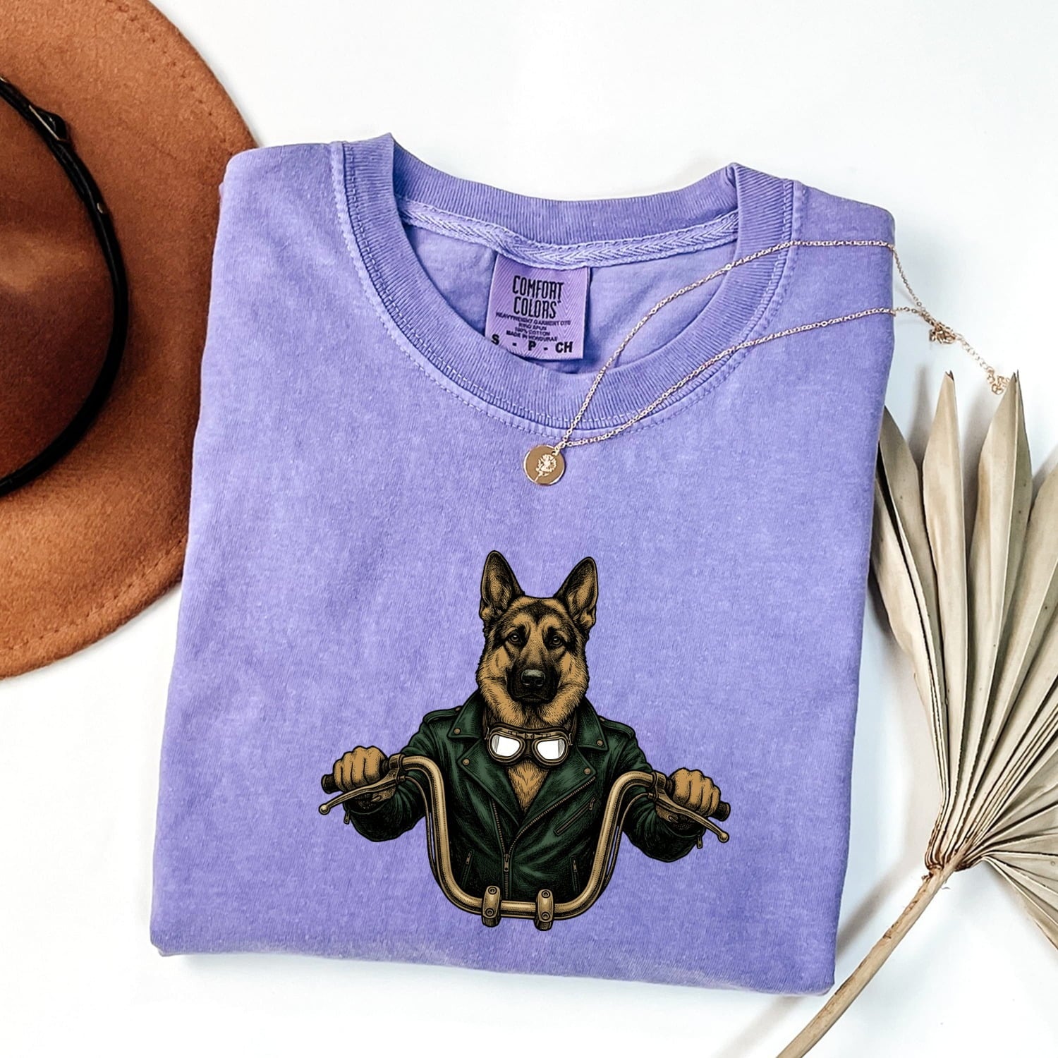 German Shepherd Bike Rider Shirt Dog Motorcycle Gear Gift Women Old School Tee Alsatian T-Shirt Dog Fan Shepherd Tshirt Biker Graphic Line