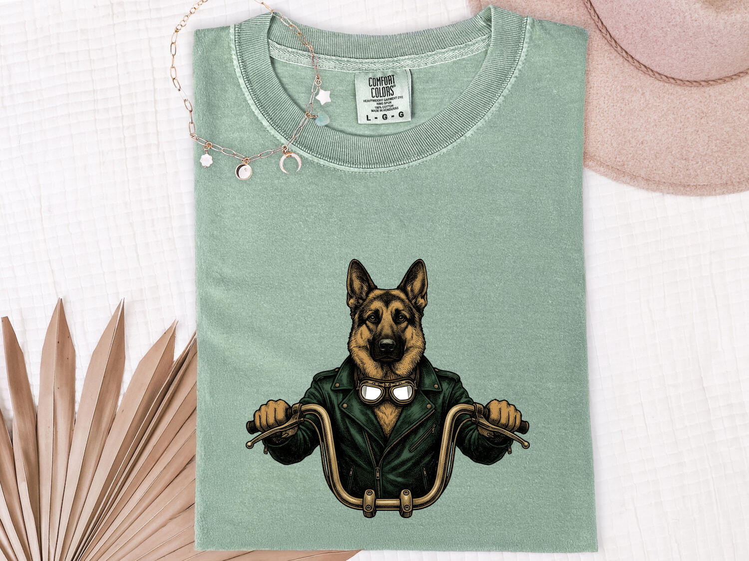 German Shepherd Bike Rider Shirt Dog Motorcycle Gear Gift Women Old School Tee Alsatian T-Shirt Dog Fan Shepherd Tshirt Biker Graphic Line