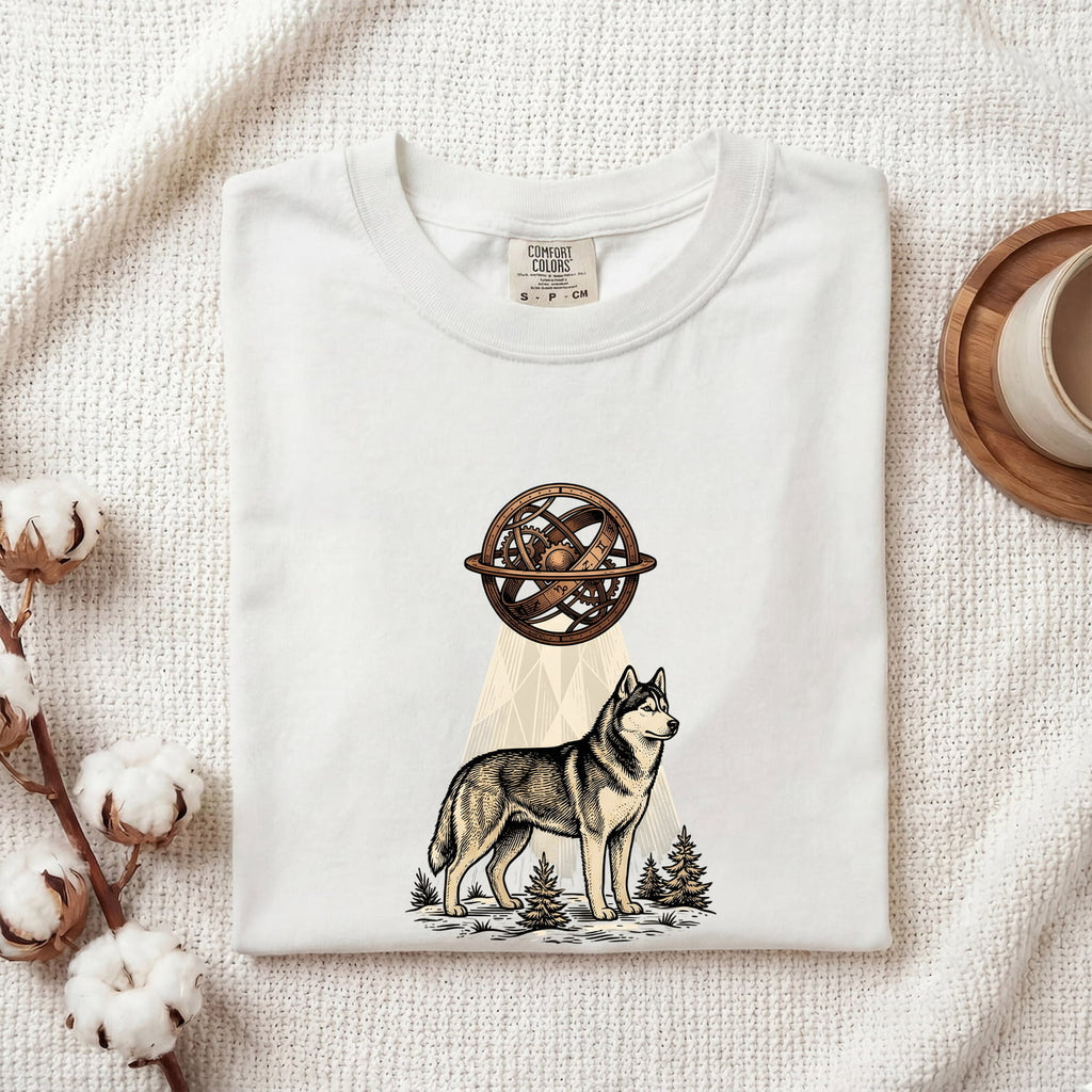 Husky Dog Shirt Dog Nature Gift Women Vintage Tee Siberian Husky T-Shirt Dog Owner Fan Husky Graphic Tshirt Hand Drawn Celestial Sphere