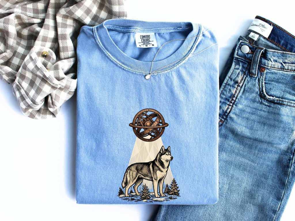 Husky Dog Shirt Dog Nature Gift Women Vintage Tee Siberian Husky T-Shirt Dog Owner Fan Husky Graphic Tshirt Hand Drawn Celestial Sphere