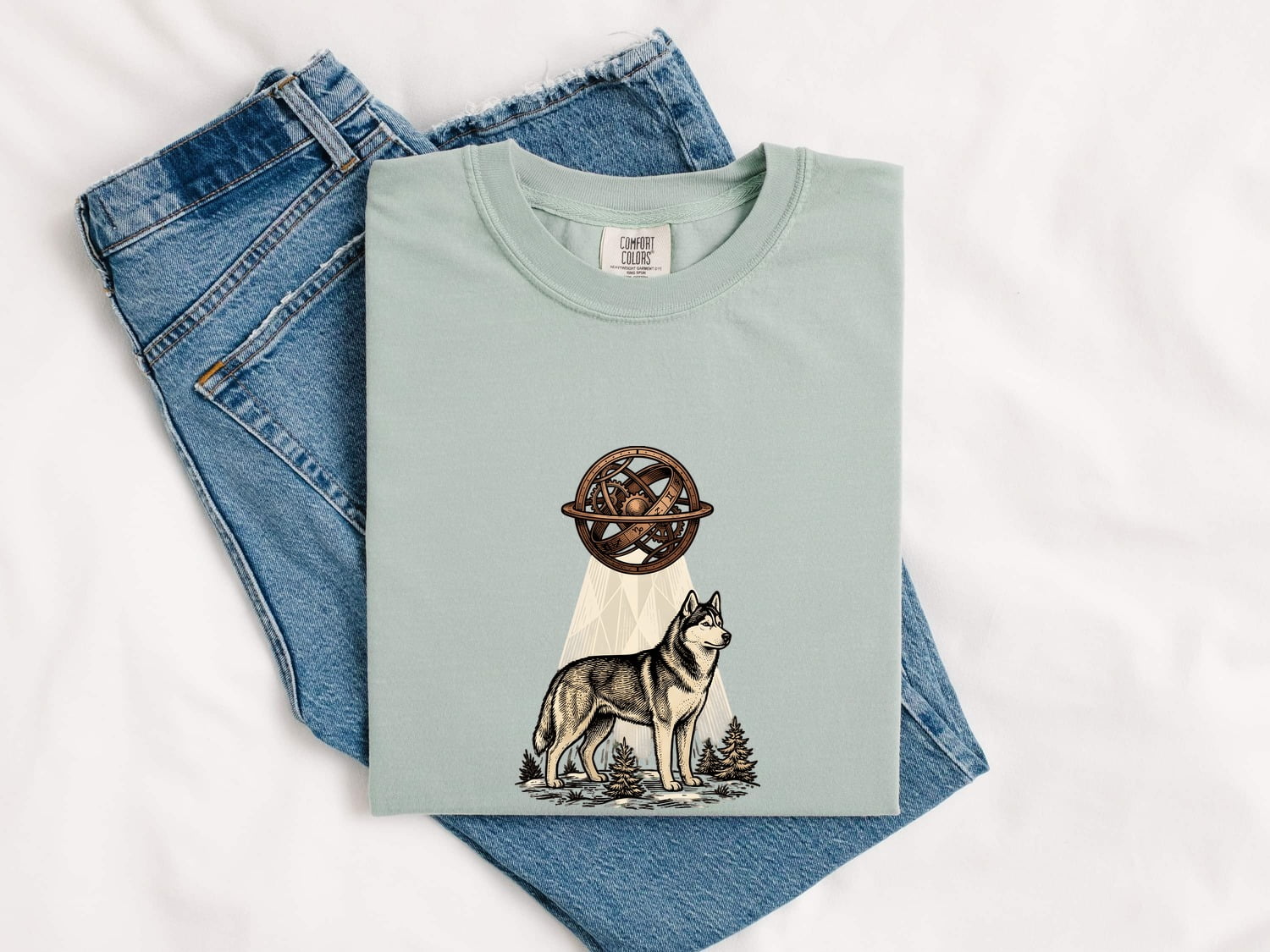 Husky Dog Shirt Dog Nature Gift Women Vintage Tee Siberian Husky T-Shirt Dog Owner Fan Husky Graphic Tshirt Hand Drawn Celestial Sphere
