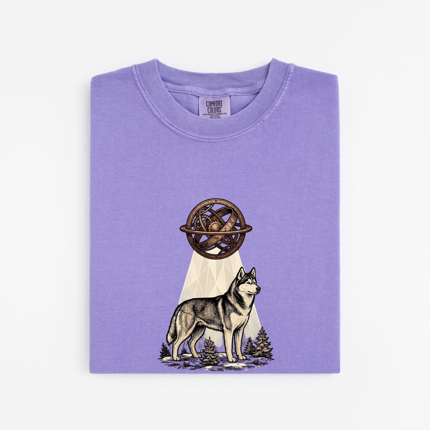 Husky Dog Shirt Dog Nature Gift Women Vintage Tee Siberian Husky T-Shirt Dog Owner Fan Husky Graphic Tshirt Hand Drawn Celestial Sphere
