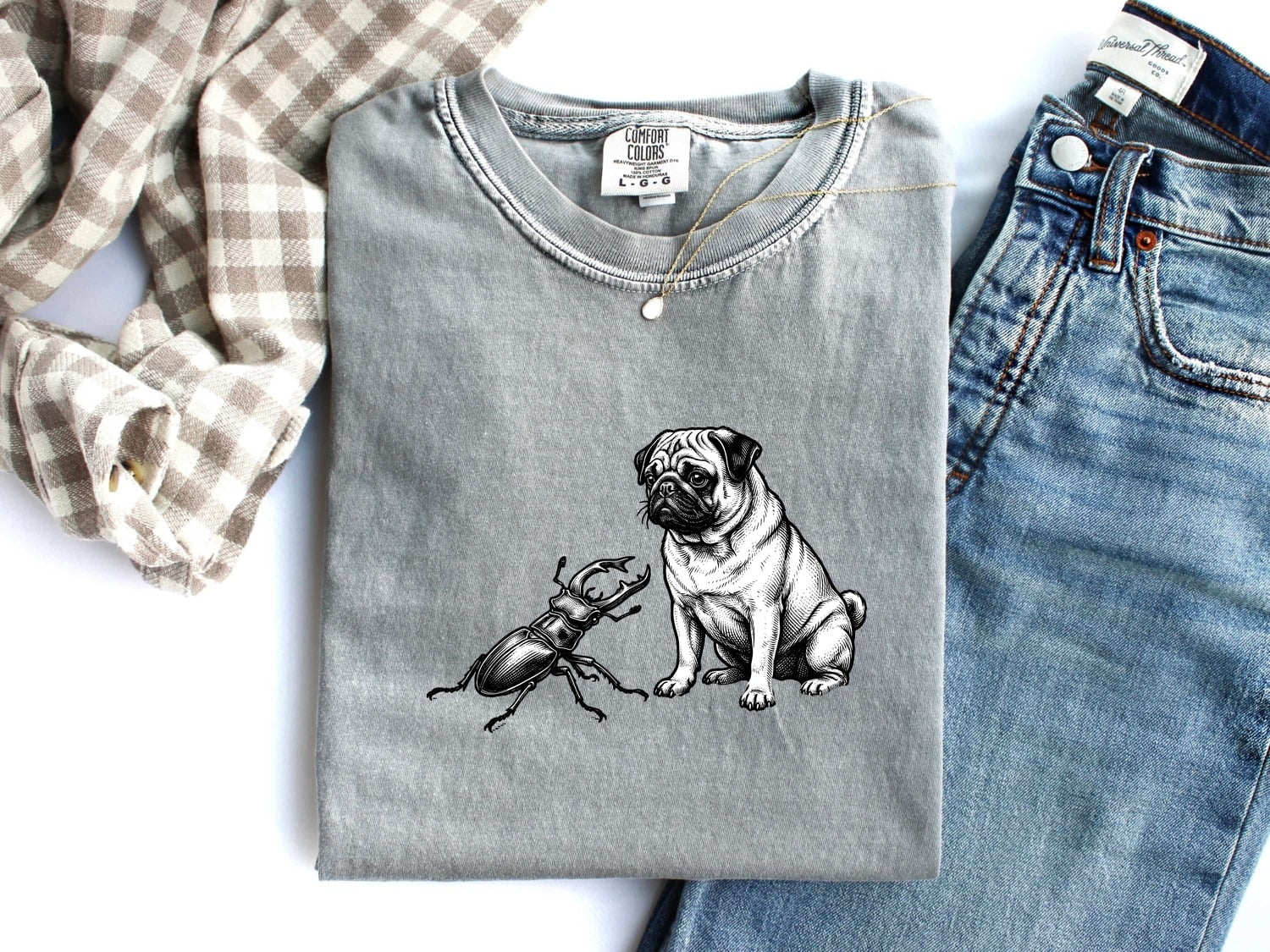 Pug Canine Shirt Dog Critters Gift Women Old School Tee Dog T-Shirt Dog Fan Vintage Tshirt Creature Graphic Line Art Scarab Tshirt