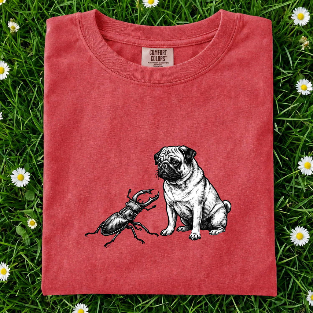 Pug Canine Shirt Dog Critters Gift Women Old School Tee Dog T-Shirt Dog Fan Vintage Tshirt Creature Graphic Line Art Scarab Tshirt