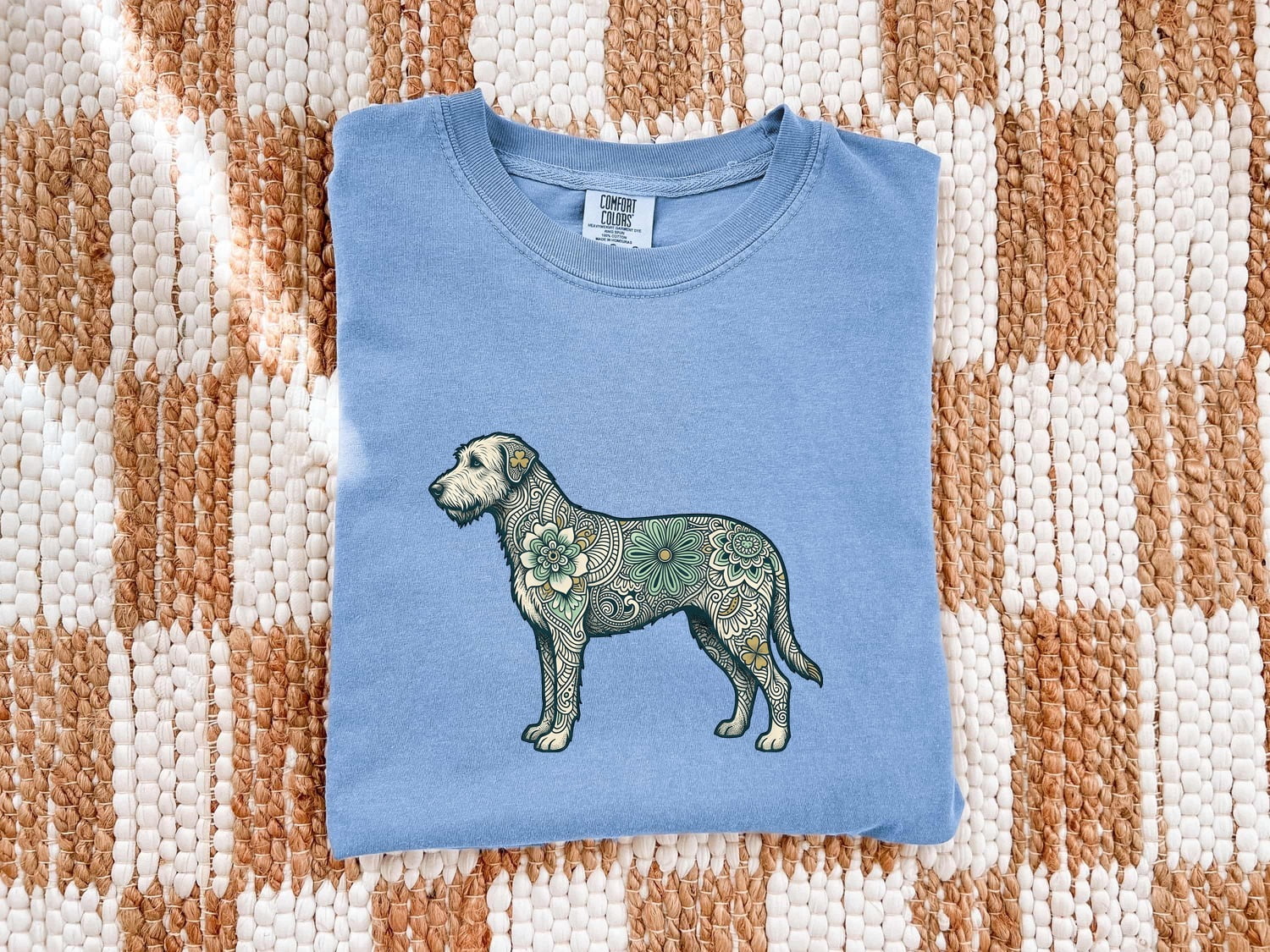 Irish Wolfhound Shirt St Patrick's Day Puppy Gift Women Tribal Tee Wolfhound T-Shirt Shamrock Fan Celtic Tshirt Dog Graphic Line Art Bloom