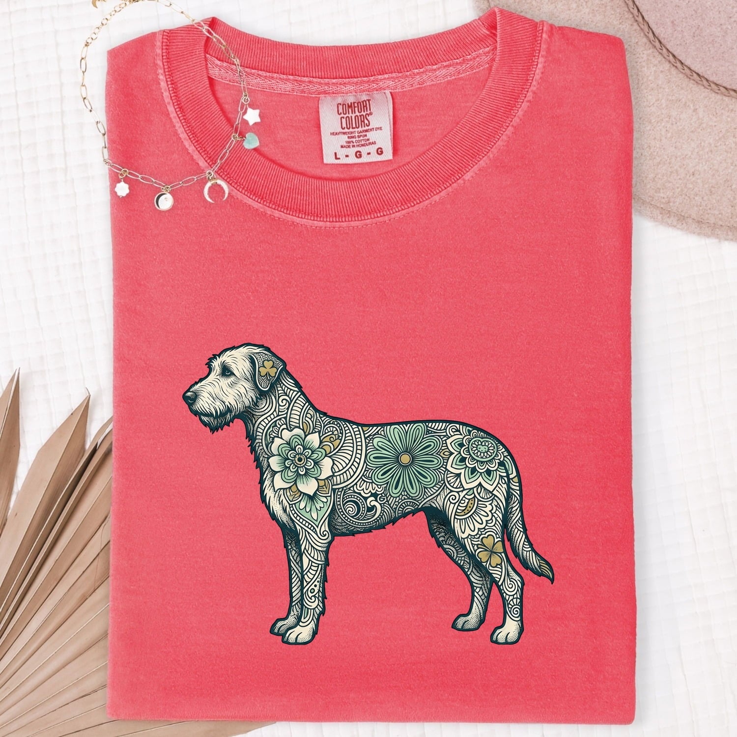 Irish Wolfhound Shirt St Patrick's Day Puppy Gift Women Tribal Tee Wolfhound T-Shirt Shamrock Fan Celtic Tshirt Dog Graphic Line Art Bloom