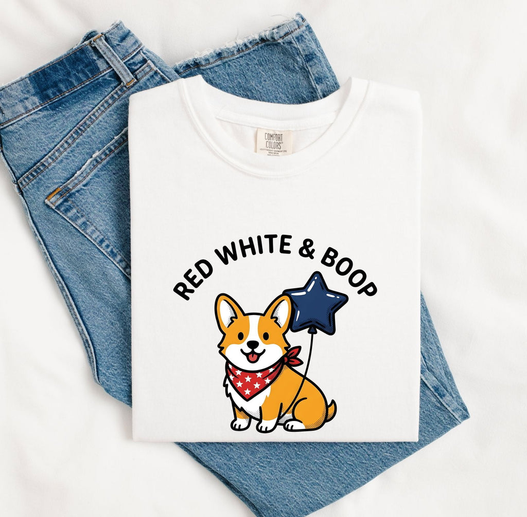 Corgi Dog Shirt 4Th Of July Dog Gift Women Cartoon Tee Puppy T-Shirt Independence Day Fan Comic Tshirt Dog Graphic Kawaii Star Balloon
