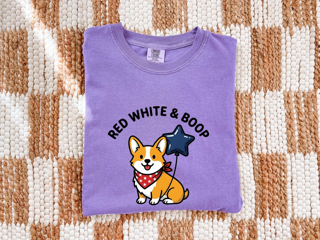Corgi Dog Shirt 4Th Of July Dog Gift Women Cartoon Tee Puppy T-Shirt Independence Day Fan Comic Tshirt Dog Graphic Kawaii Star Balloon