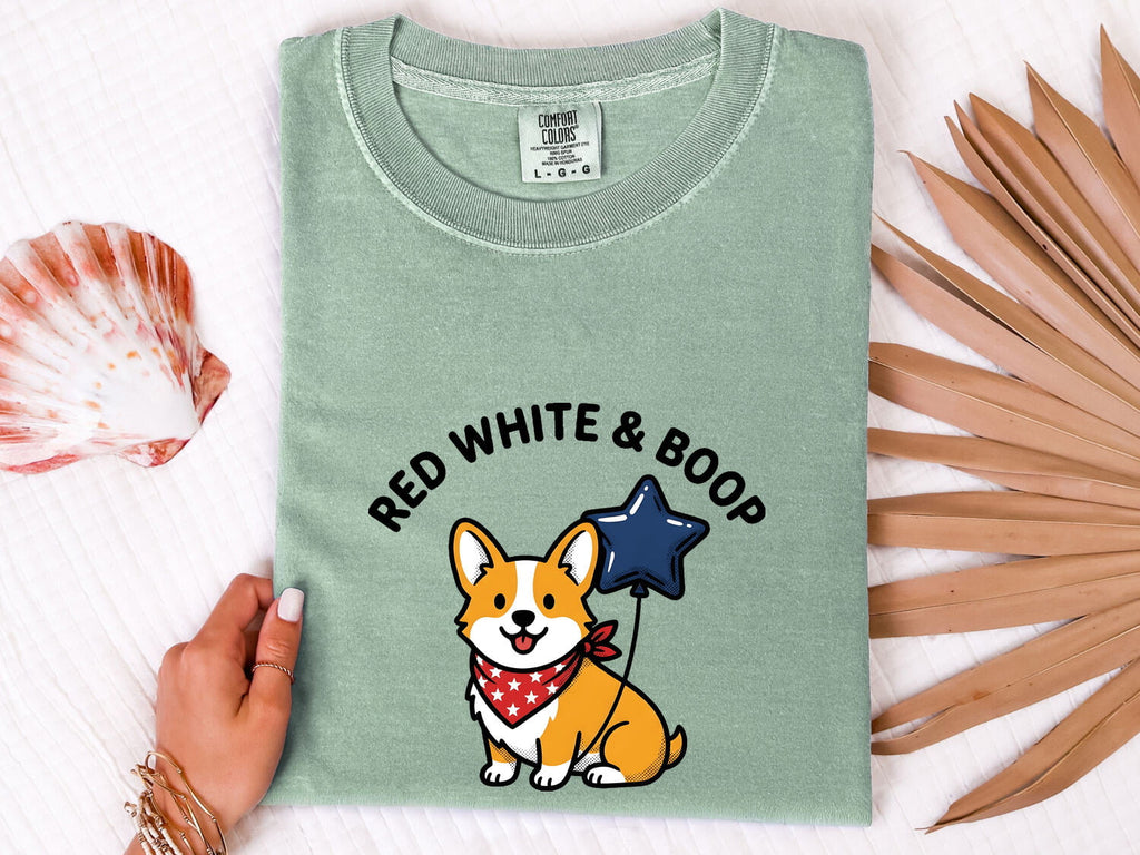 Corgi Dog Shirt 4Th Of July Dog Gift Women Cartoon Tee Puppy T-Shirt Independence Day Fan Comic Tshirt Dog Graphic Kawaii Star Balloon