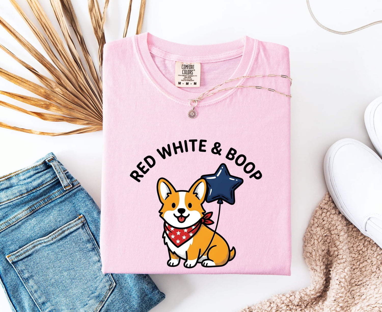 Corgi Dog Shirt 4Th Of July Dog Gift Women Cartoon Tee Puppy T-Shirt Independence Day Fan Comic Tshirt Dog Graphic Kawaii Star Balloon