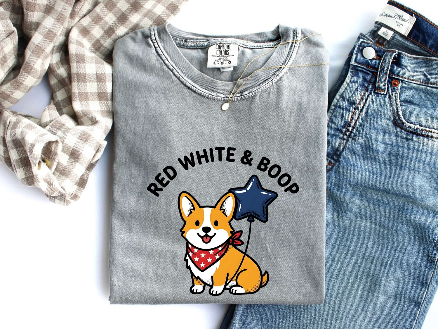 Corgi Dog Shirt 4Th Of July Dog Gift Women Cartoon Tee Puppy T-Shirt Independence Day Fan Comic Tshirt Dog Graphic Kawaii Star Balloon