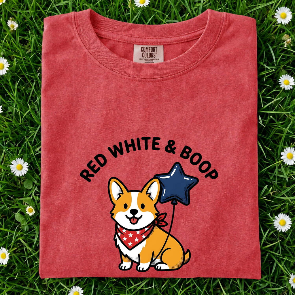 Corgi Dog Shirt 4Th Of July Dog Gift Women Cartoon Tee Puppy T-Shirt Independence Day Fan Comic Tshirt Dog Graphic Kawaii Star Balloon